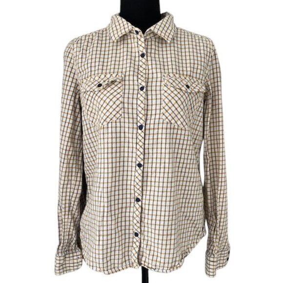ROXY Squary Cool Yellow Blue Plaid Flannel Shirt Medium - Picture 1 of 13